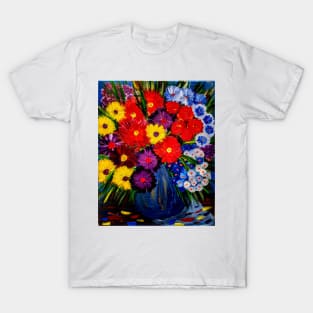 Bright and colorful abstract flowers in a window painting T-Shirt